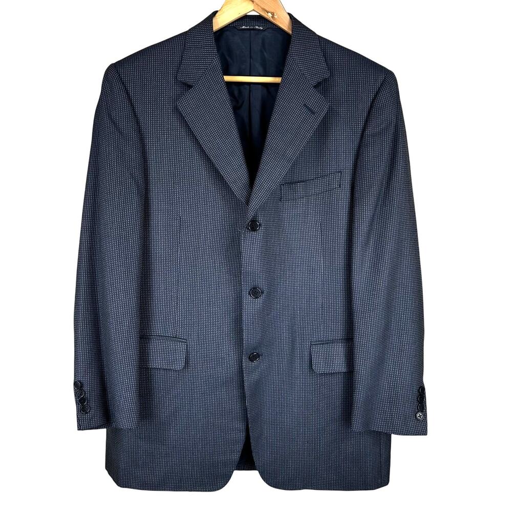 Canali Men's Blazer Silk Wool Blend Charcoal Gingham Print Size US 42R GUC